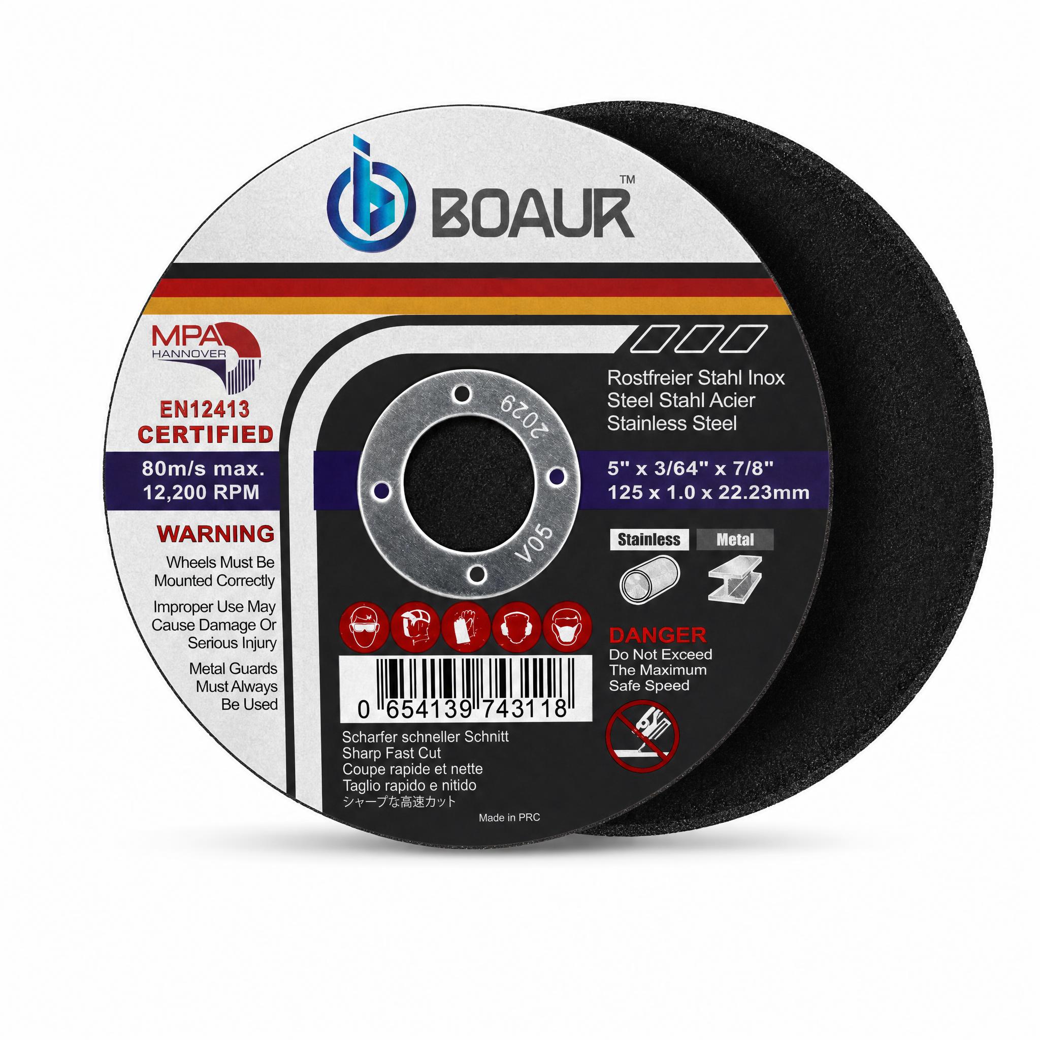 BOAUR 5" 125mm Premium Cutting Disk 1mm Thin 125 x 1.0 x 22.23mm 