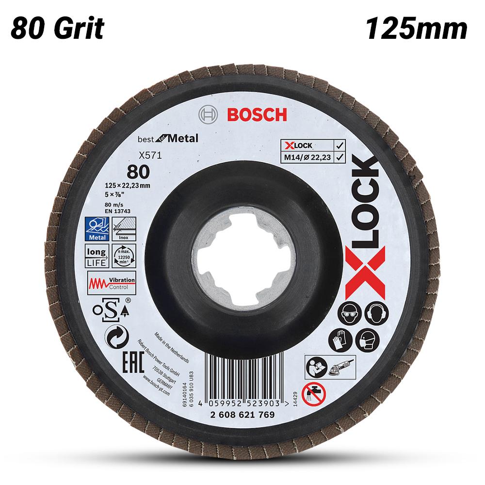 BOSCH 125mm 5″ X-Lock Zirconia Flap Disc Wheel 80gt Suits Angle Grinder 2608621768 - 10 Pack