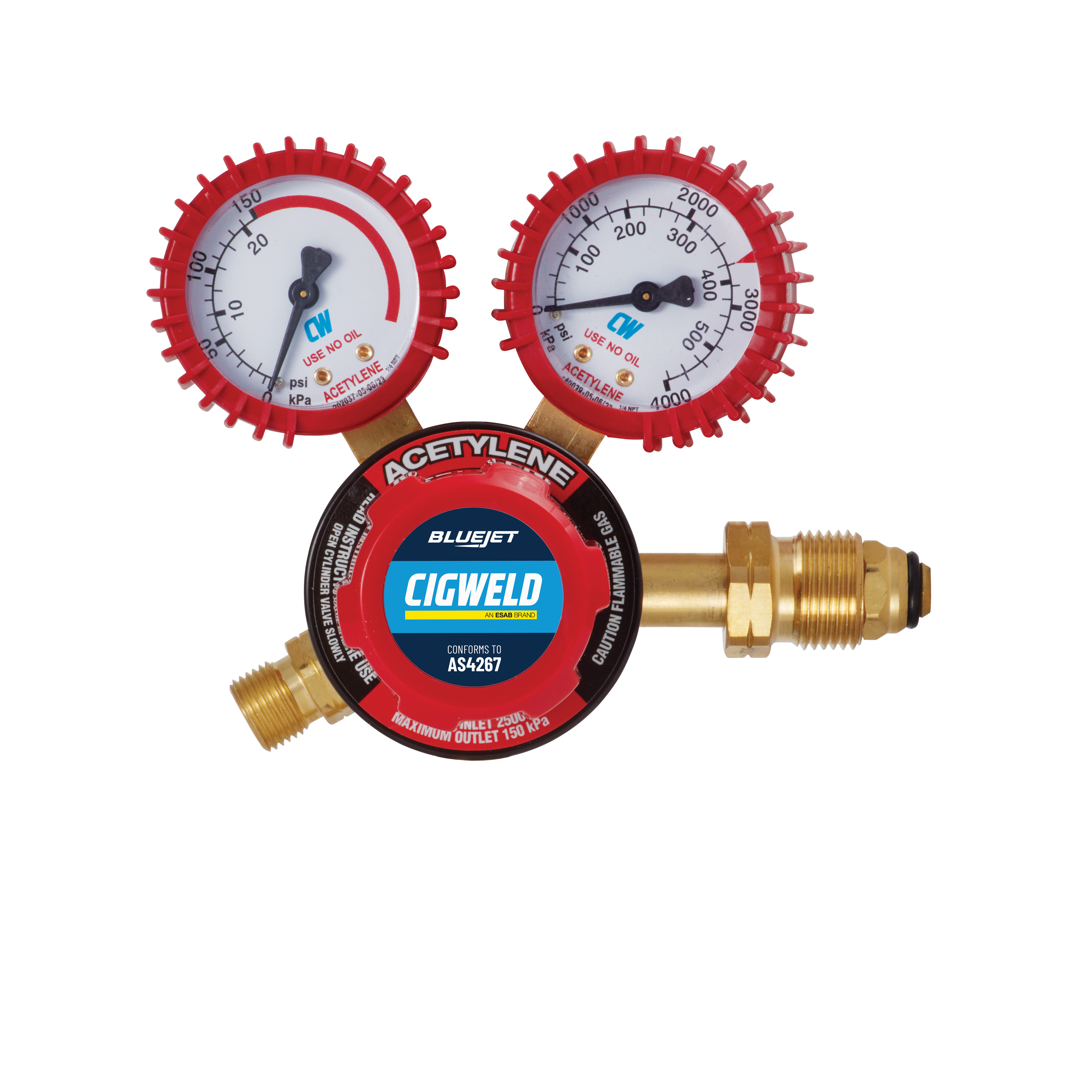 Cigweld BlueJet Acetylene Side Inlet Regulator 150kPa 210224