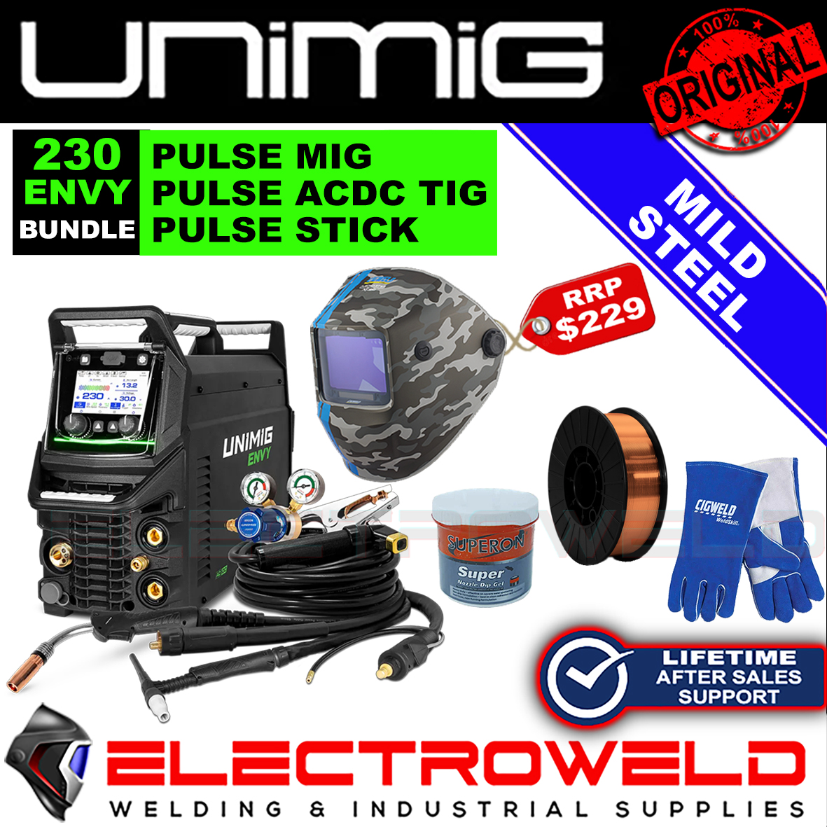 UNIMIG ENVY Multi 230 ACDC Pulse Mig Tig Welder - Steel Bundle U11203