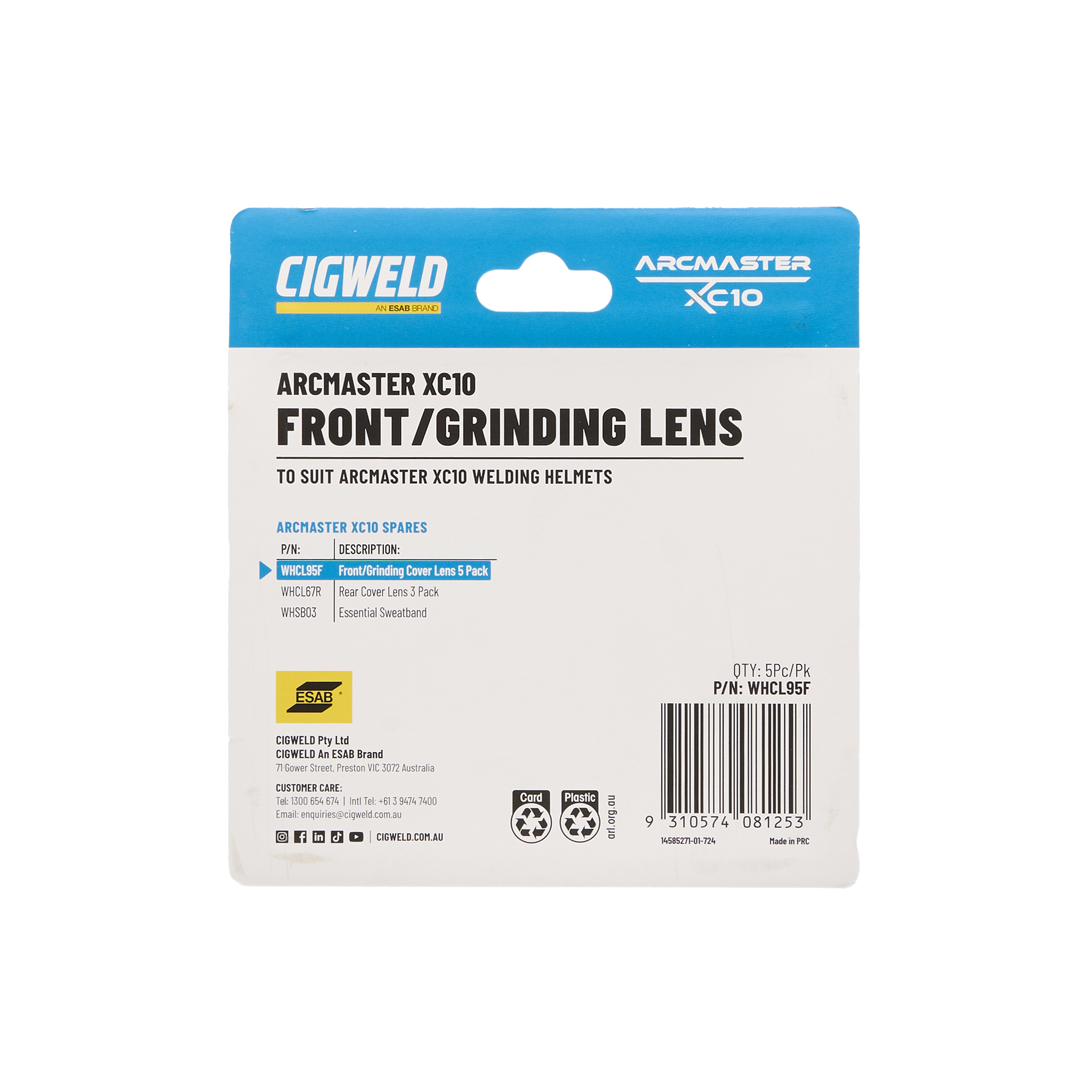 Cigweld Arcmaster XC10 Front/Grinding Lens 5pc/pk WHCL95F — image 4
