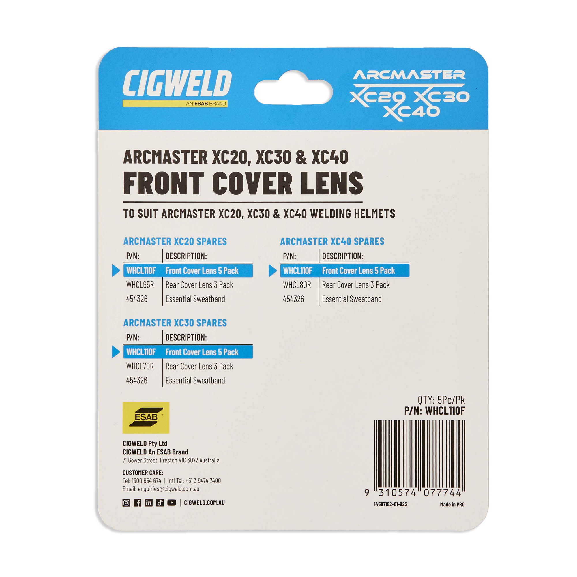 Cigweld Arcmaster Front Cover Lens for XC20, XC30 and XC40 — image 4