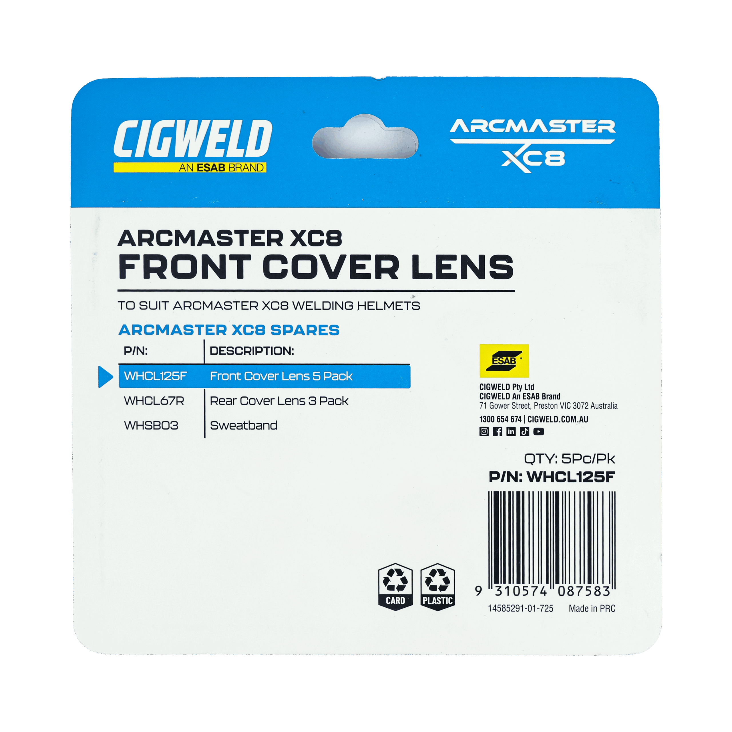Cigweld Arcmaster XC8 Front Cover Lens 5Pc/Pk WHCL125F — image 4
