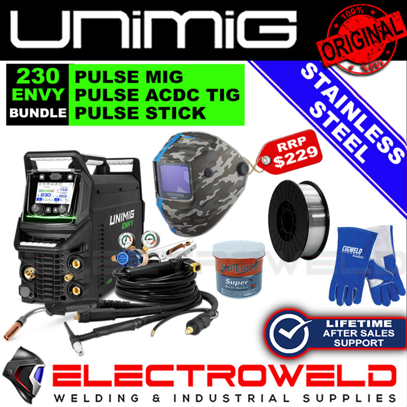 UNIMIG ENVY Multi 230 ACDC Pulse Mig Tig Welder - Stainless Steel Bundle U11203