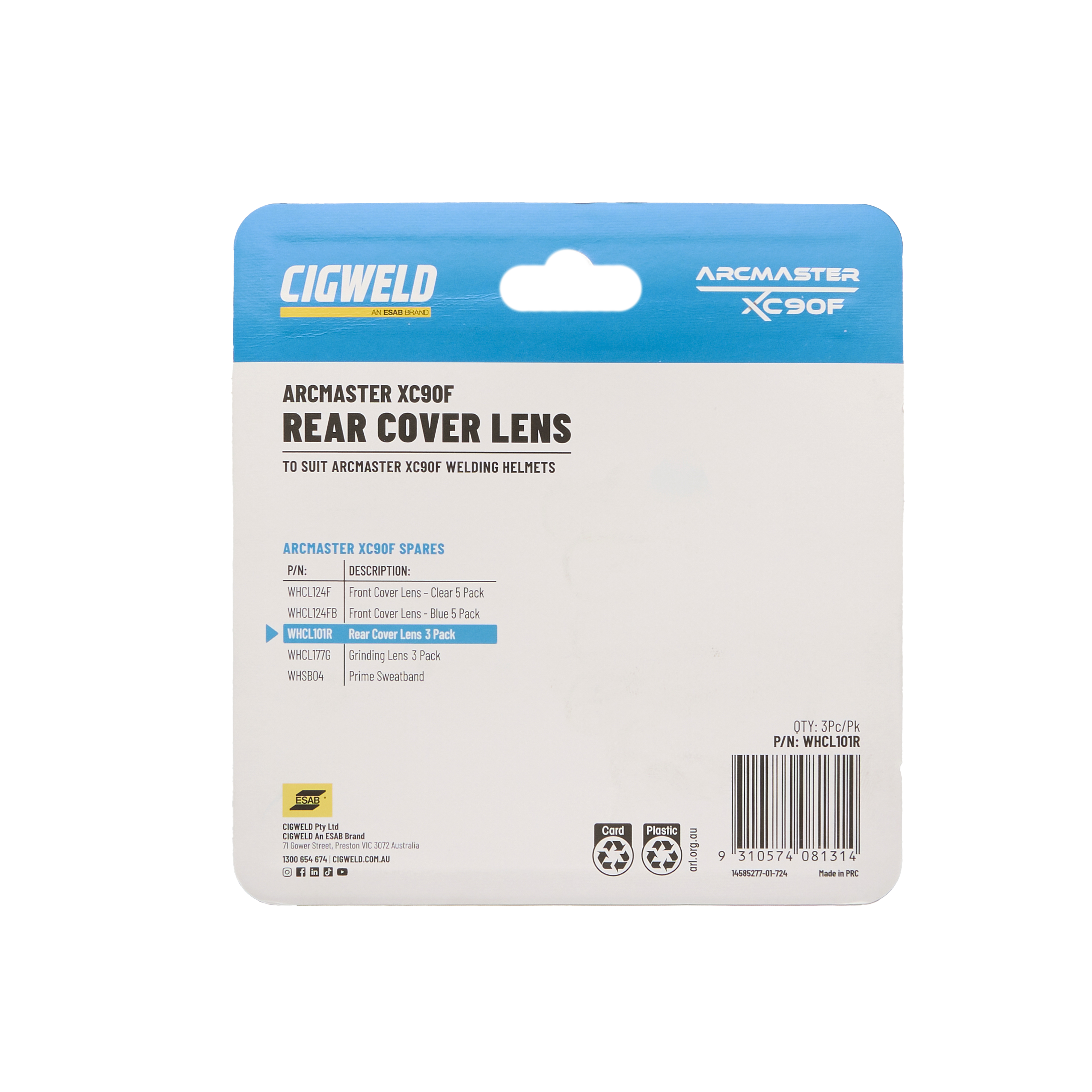 Cigweld Arcmaster XC90F Rear Cover Lens - Clear 5pc/pk — image 4