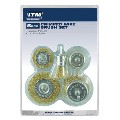 ITM CRIMP WIRE BRUSH KIT 5PCE INCLUDES: 50MM & 75MM CUP BRUSH, 50MM & 75MM WHEEL BRUSH & 25MM END BRUSH
