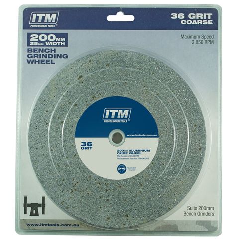 ITM GRINDING WHEEL, ALUMINIUM OXIDE, 200 X 25MM, 36 GRIT COARSE