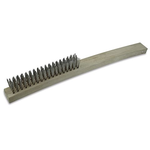ITM HAND BRUSH TIMBER HANDLE, LONG 353MM, 3 ROW STEEL