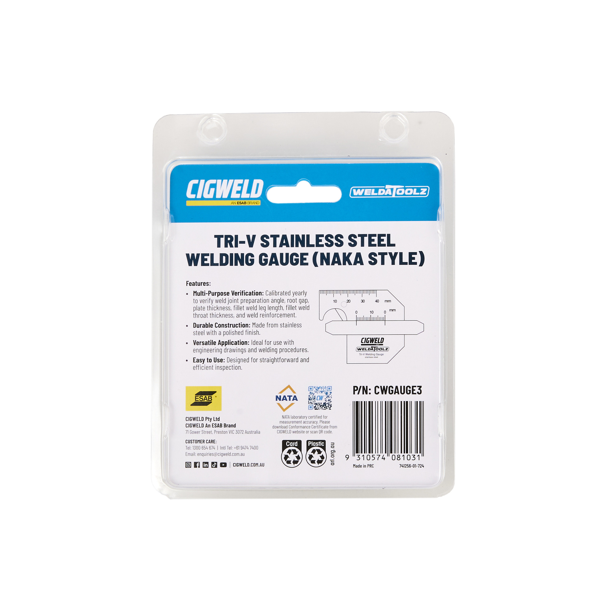 Cigweld Tri-V Stainless Steel Welding Gauge (NAKA Style) — image 6