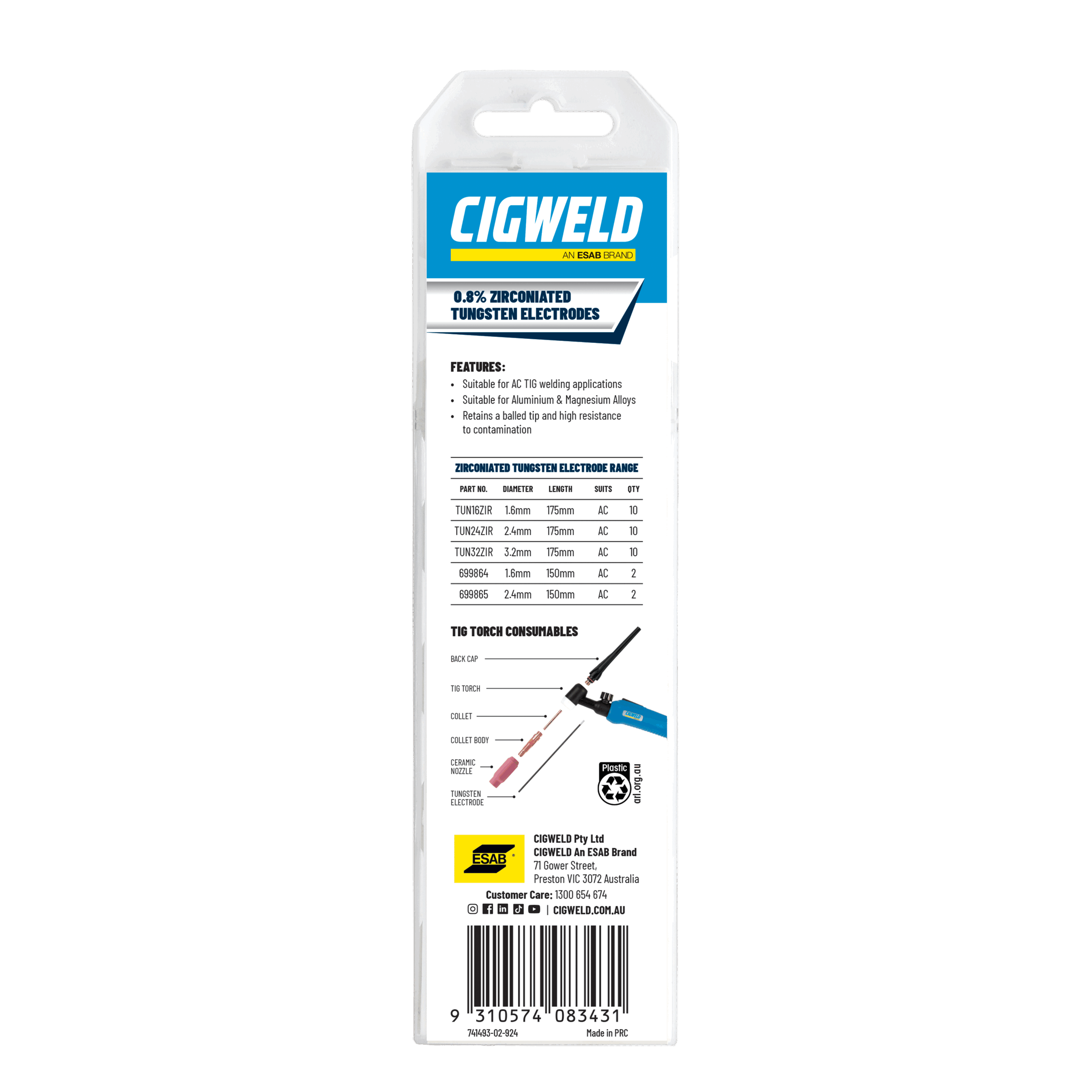 Cigweld 0.8% Zirconiated Tungsten Electrodes -2/10 Pack — image 6