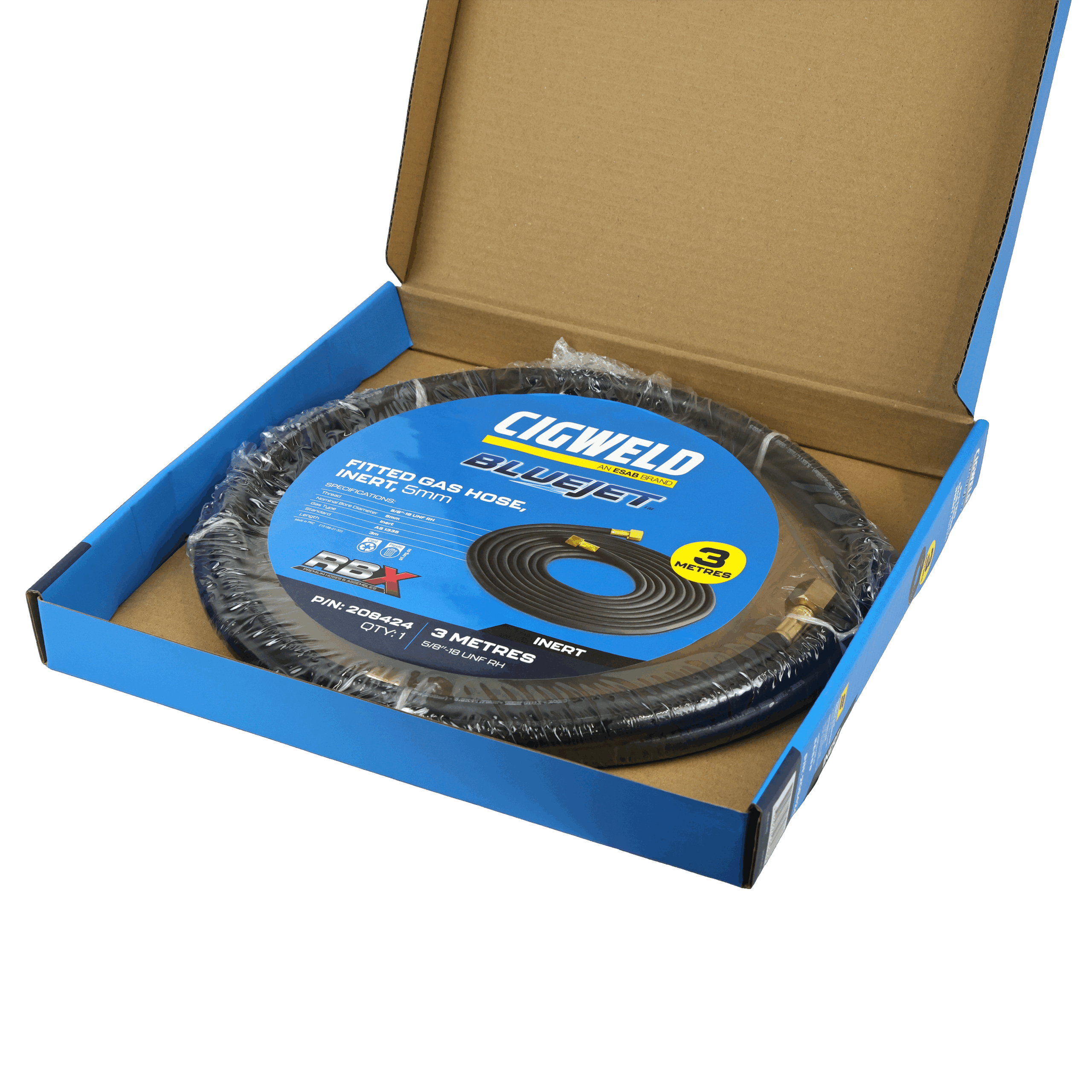 Cigweld BlueJet RBX Fitted Gas Hose, Inert, 5mm, 3m 208424 — image 4