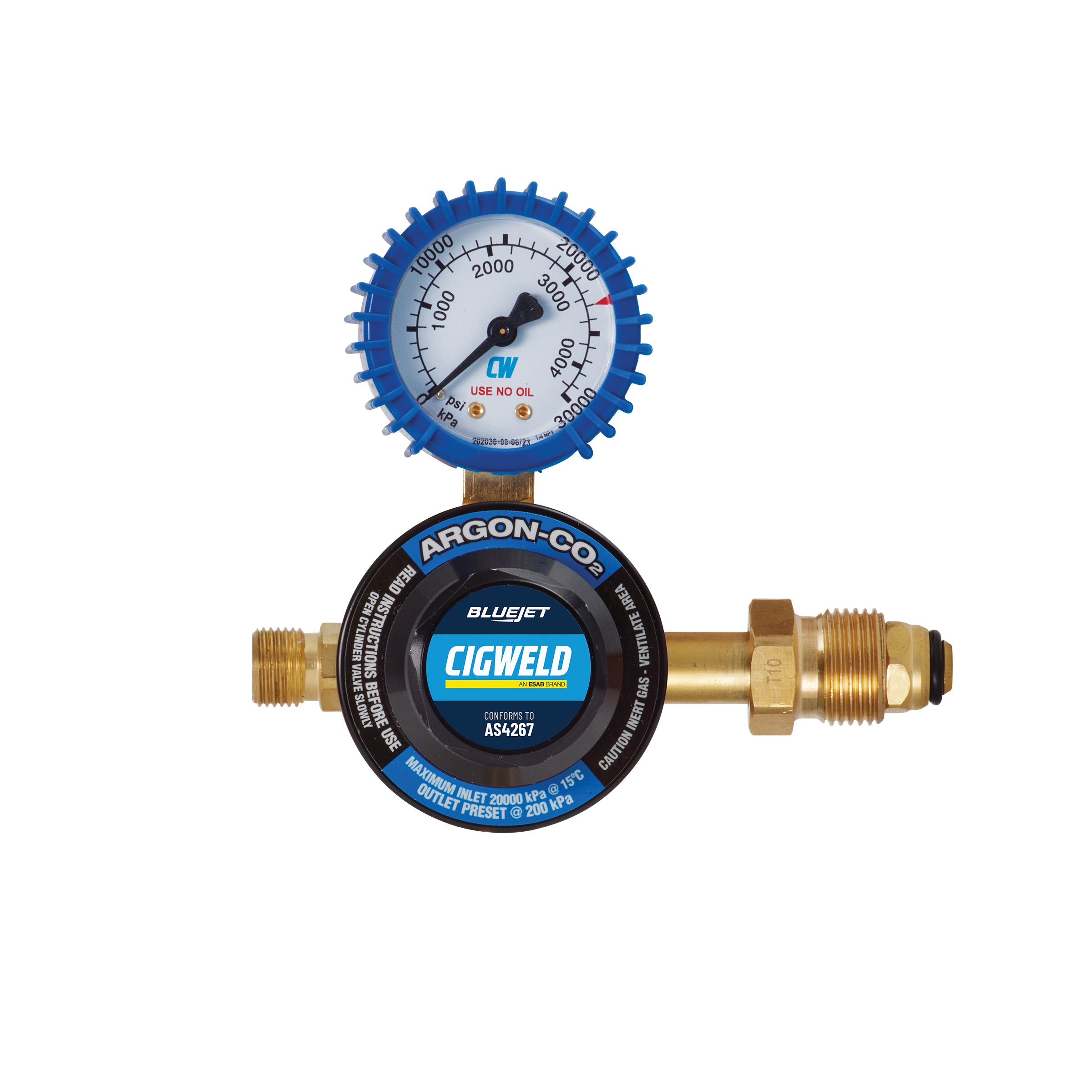 Cigweld BlueJet Argon Side Inlet Regulator Preset 200 kPa