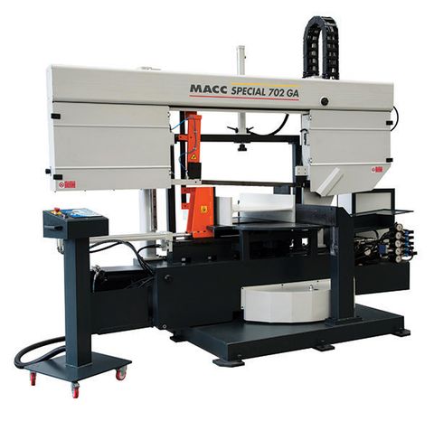 MACC DUAL COLUMN BANDSAW, SEMI AUTO, 550 x 700MM CAP, POWERED SWIVEL HEAD, DUAL MITRE, VARIABLE SPEED 415V 3PH