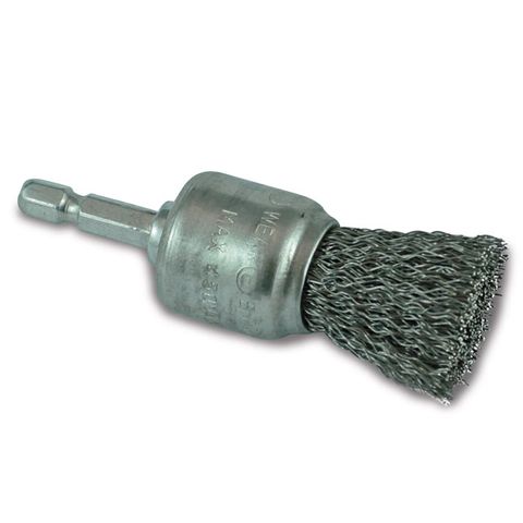 ITM CRIMP WIRE SPINDLE MOUNTED END BRUSH 25MM, 1/4" HEX SHANK