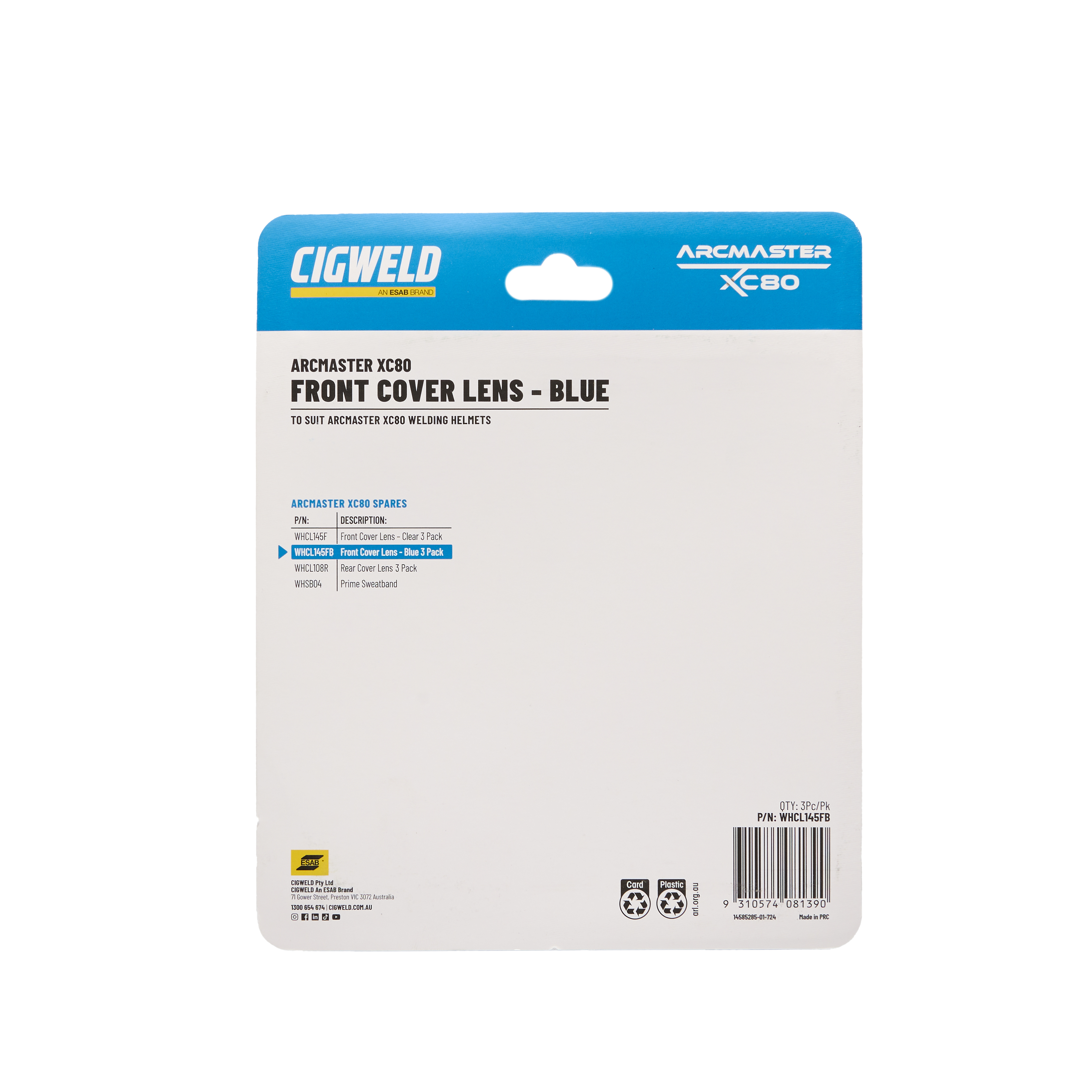 Cigweld Arcmaster XC80 Front Cover Lens - Blue 3pc/pk — image 4