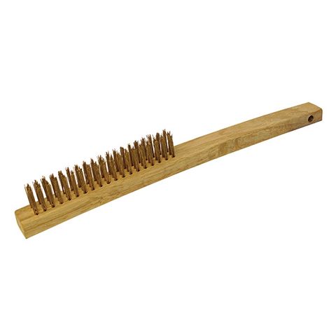 ITM HAND BRUSH TIMBER HANDLE, LONG 353MM, 3 ROW BRASS