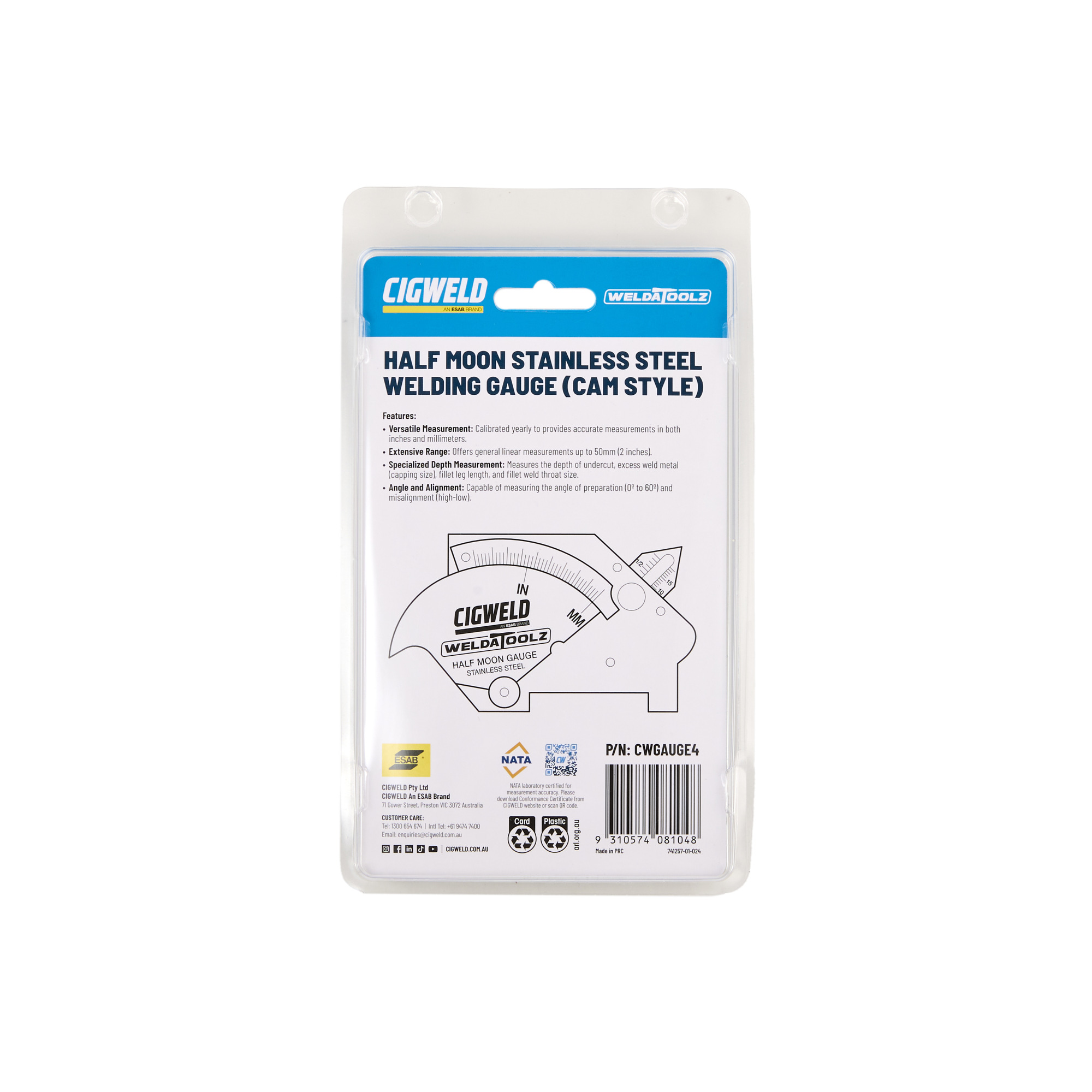 Cigweld Half Moon Stainless Steel Welding Gauge (Cam Style) — image 8