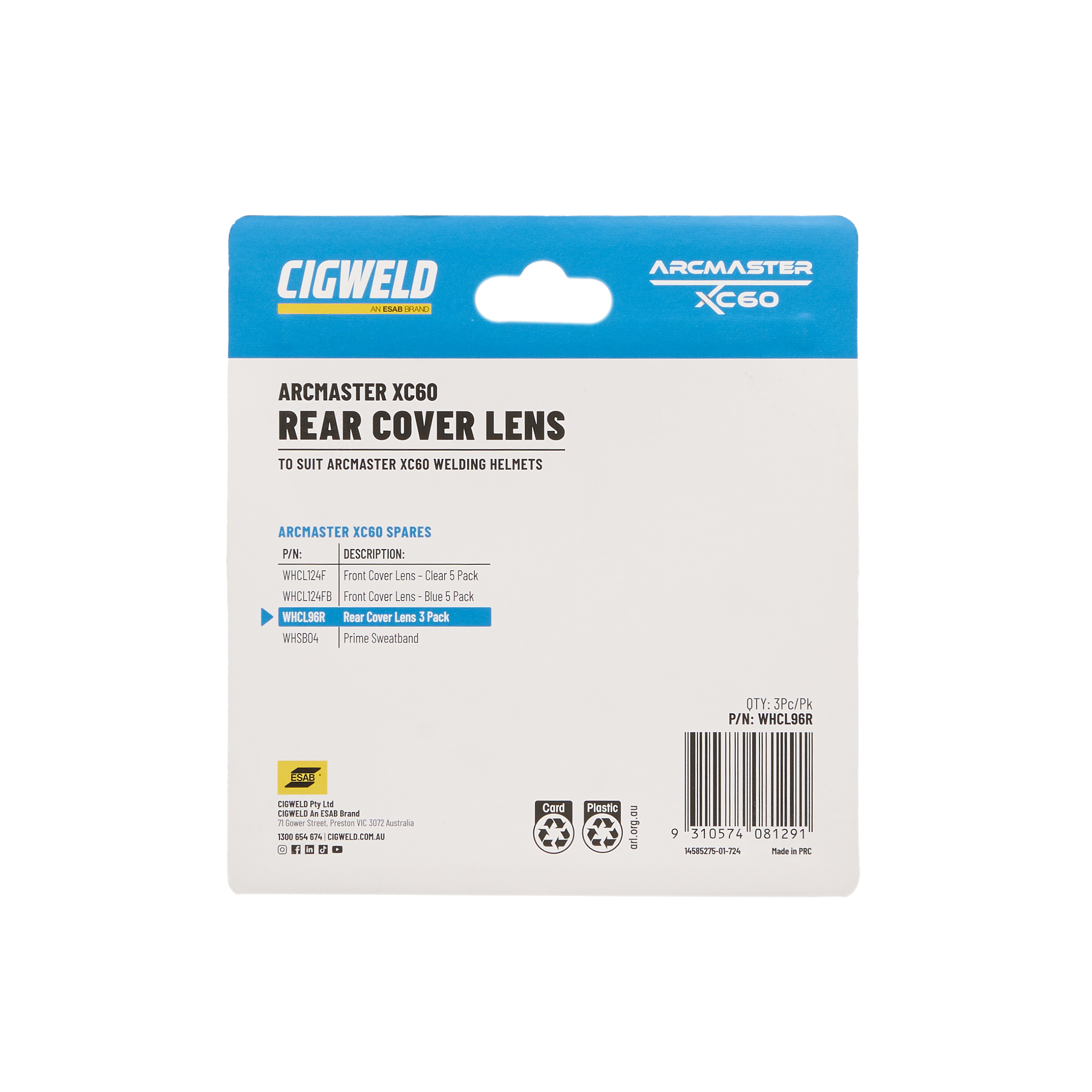 Cigweld Arcmaster XC60 Rear Cover Lens 3pc/pk WHCL96R — image 4