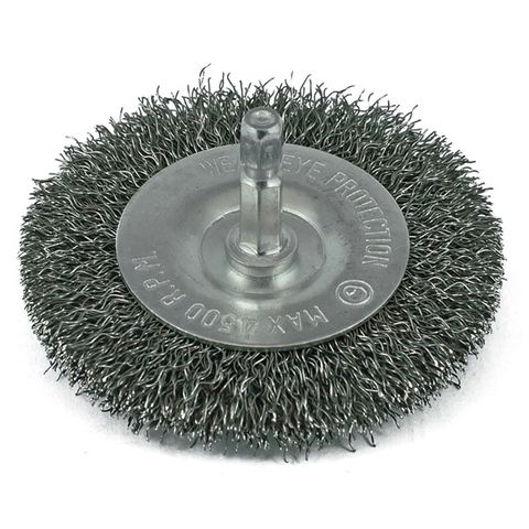 ITM CRIMP WIRE SPINDLE MOUNTED WHEEL BRUSH 50MM, 1/4" HEX SHANK