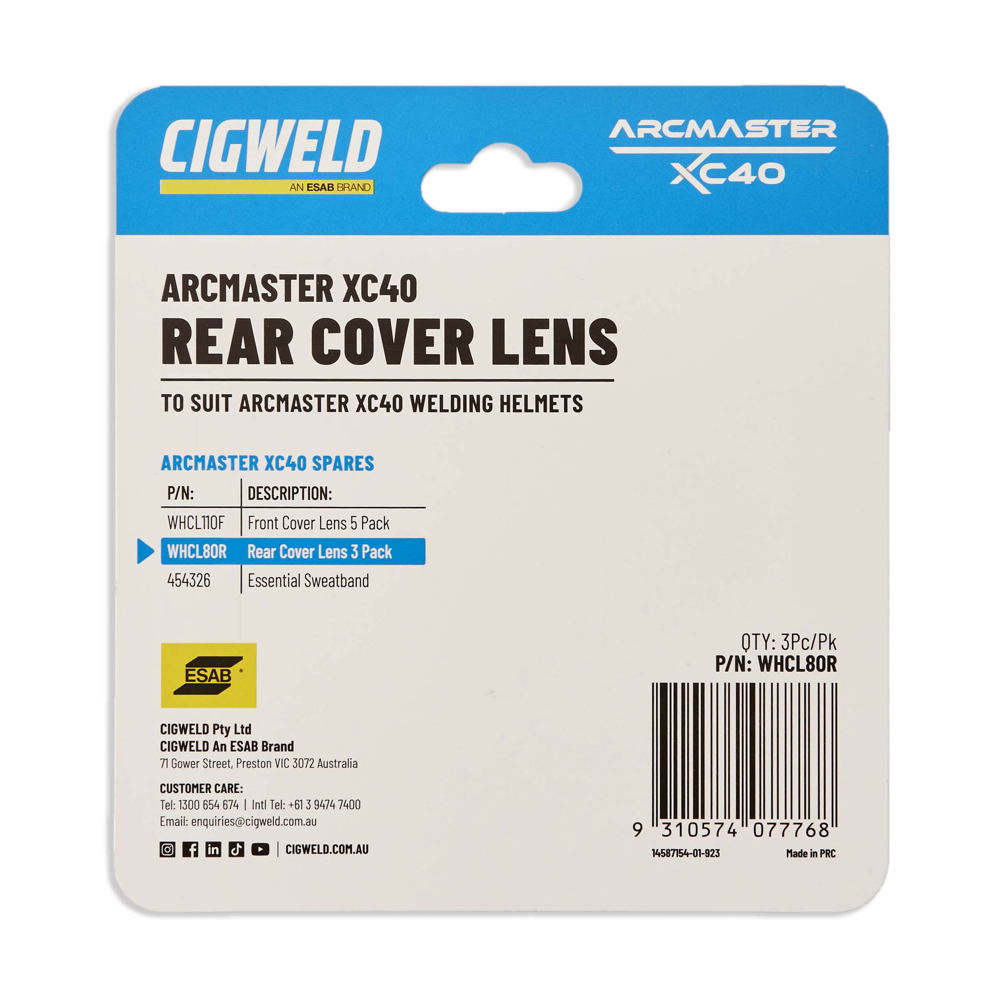 Cigweld Arcmaster XC40 Rear Cover Lens 3Pc/Pk WHCL80R — image 4